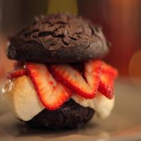 Chocolate Whoopie Pies with Fresh Strawberries and Bruleed Marshmallows image