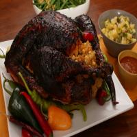 Mole-Roasted Turkey with Masa Stuffing and Chile Gravy_image