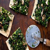 Lavash Pizza With Greens, Baby Broccoli and Mushrooms_image