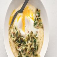 Poached Eggs, Polenta, and Marinated Artichokes image