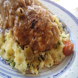 Braised Chicken with Apricots, Green Olives, and Herbed Couscous_image