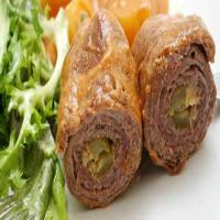 Wofgang Puck's Beef Rouladen Recipe with Brunoise Vegetables and Red Wine_image