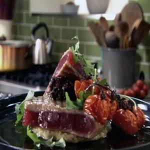 Grilled Tuna with White Bean Puree, Olive Tapenade and Roasted Cherry Tomatoes_image