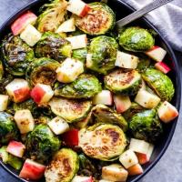 Roasted Brussels Sprouts with Apples and Maple Mustard Dressing_image