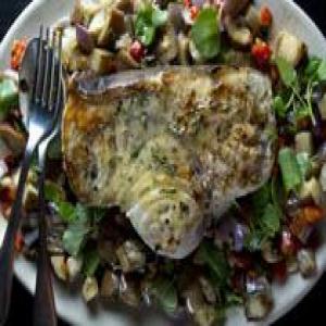 Grilled Swordfish with Eggplant-and-Pepper Salad_image