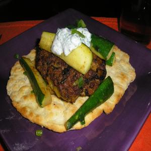 Curried Lamb Burgers With Grilled Vegetables and Mint Raita_image
