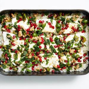 Baked Minty Rice with Feta and Pomegranate Relish_image