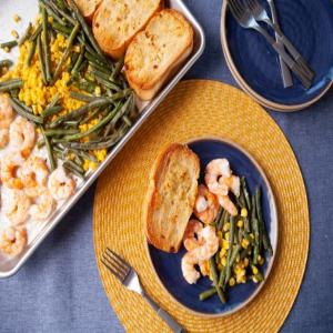Shrimp Scampi, Green Bean and Corn Sheet Pan Dinner image