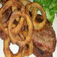 Grilled Rib-eyes and Fried Onion Rings_image