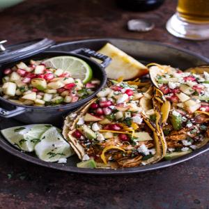 Chicken Tacos-Spicy Cider Beer Braised w/Sweet Chili Apple-Pomegranate Salsa. Recipe - (4/5)_image