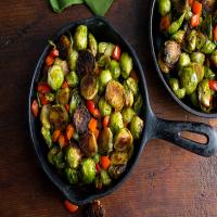 Seared and Roasted Brussels Sprouts With Red Pepper and Mint Gremolata_image