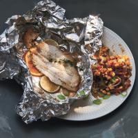 Flounder with Corn and Tasso Maque Choux image