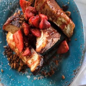 Strawberry Cheesecake Stuffed French Toast with Strawberry Syrup image