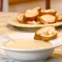 Cream of Broccoli Soup with Roasted Garlic Crostini image