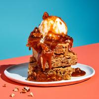 Butter Pecan Blondies with Miso Caramel Sauce_image