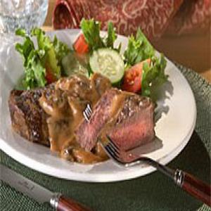 Grilled Steak with Garlic-Mushroom Sauce image