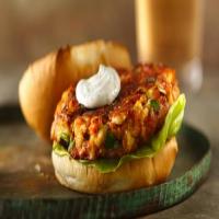 Salmon Burgers with Sour Cream-Dill Sauce image