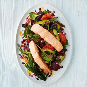 Zesty salmon with roasted beets & spinach image