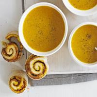 Spicy lentil soup with curry pinwheel rolls image