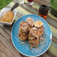 Silver Dollar Buttermilk-Pecan Pancakes with Bourbon Molasses Butter and Maple Syrup image