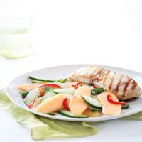 Grilled Fish with Spicy Cantaloupe-Cucumber Salad image
