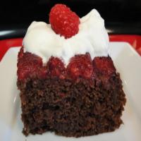 Spicy Chocolate Raspberry Upside-Down Cake with Raspberry Chantilly Cream_image