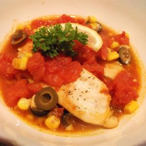 Tilapia with Tomatoes, Black Olives and Corn image