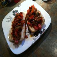 Hot Dogs w/ Onion Sauce & Grilled Red Pepper Relish Recipe - (4.5/5)_image