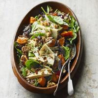 Blue cheese, butternut & barley salad with maple walnuts image