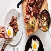 Steak and Eggs with Saucy Beans Recipe image