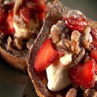 French Toast with Caramelized Pecans, Strawberries and Cream image