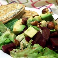 Avocado, Beet and Arugula Salad with Chevre Tartine_image