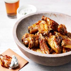 Baked Beer-Barbecue Wings with Blue Ranch Dipping Sauce image