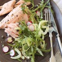 Baked trout with fennel, radish & rocket salad image