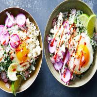 Fried Eggs With Garlicky Green Rice image