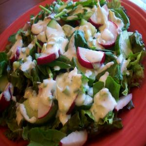 Greens, Cukes, and Radish Salad With Creamy Dressing_image