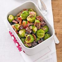 Roasted Brussels sprouts with bacon & chestnuts image
