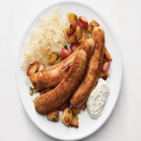 Bratwurst with Sauerkraut and Apple-Potato Hash_image