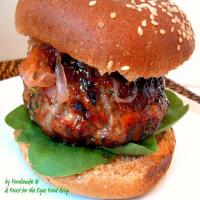 Feta Stuffed Fig Glazed Lamb Burgers with Red Onion Jam Recipe - (4.4/5) image