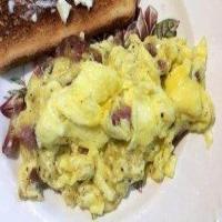 Scrambled Eggs With Cheese & Salami For Two_image