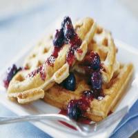 Skinny Hearty Waffles with Blueberry Sauce image