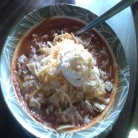 Vegetarian Chicken Chili With Crushed Tortilia Chips and Cheese image