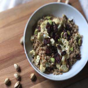 Instant Pot® Warm Vegetarian Farro Salad with Cauliflower, Pistachios, and Cranberries image