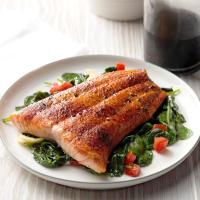Air-Fryer Roasted Salmon with Sauteed Balsamic Spinach image