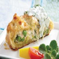 Salmon Wrapped in Pastry with Cucumber Sauce image