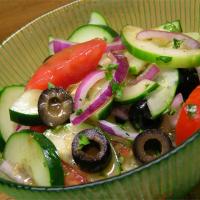 Cucumber Tomato Salad with Zucchini and Black Olives in Lemon Balsamic Vinaigrette image
