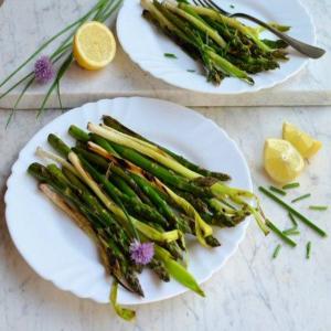 Chargrilled Asparagus & Spring Onions With Chive Flowers image