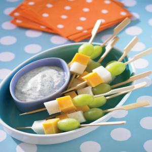 Grape, Cheddar and Jicama Skewers with Cilantro Lime Dipping Sauce image