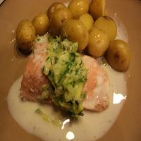 Poached Salmon With Cucumber Sauce image
