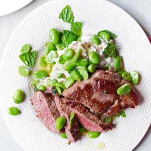 Greek lamb with smoked aubergine & minty broad beans_image